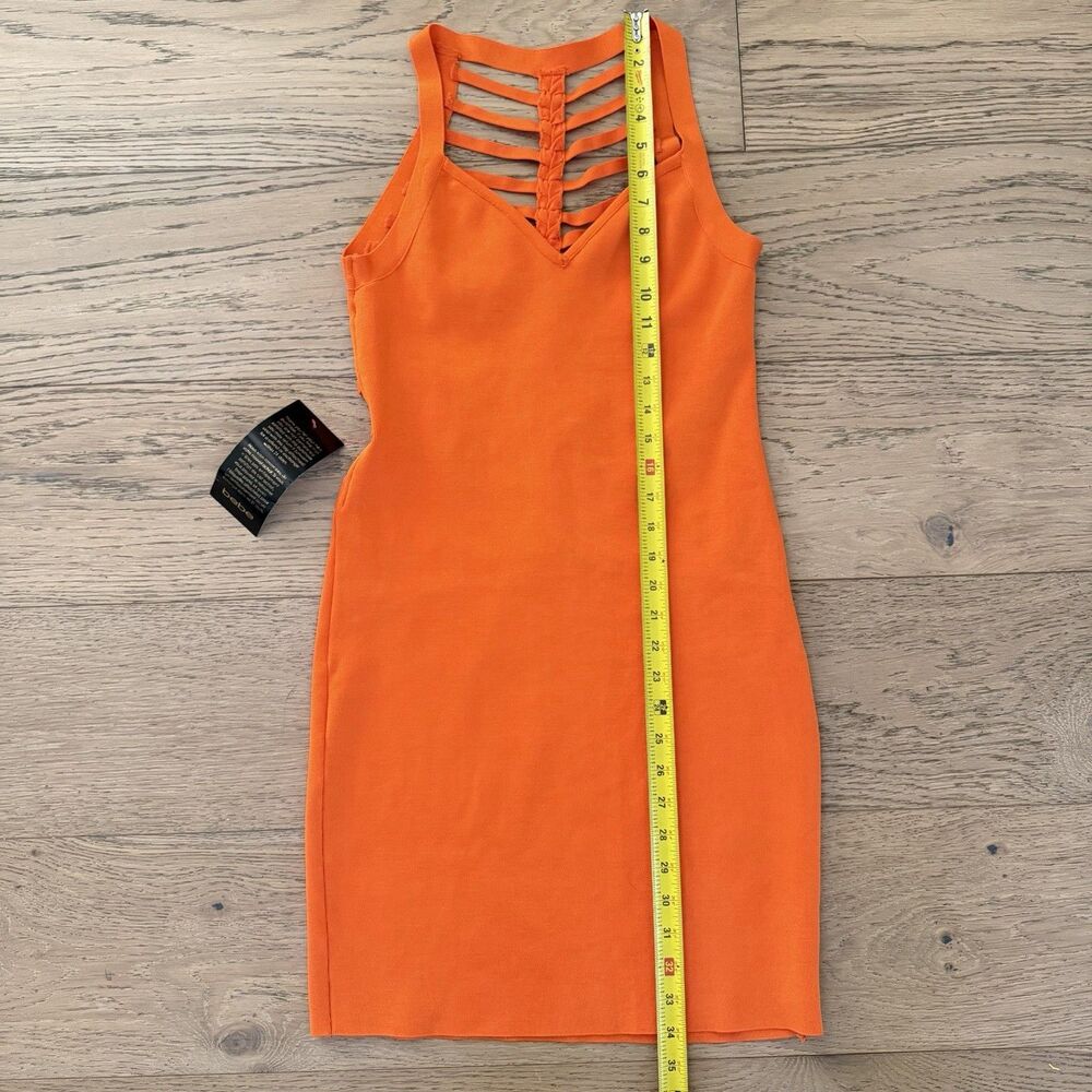 Bebe Brigit Braided Back Bandage Dress Neon Orange Strappy Bodycon L NWT - Picture 3 of 11